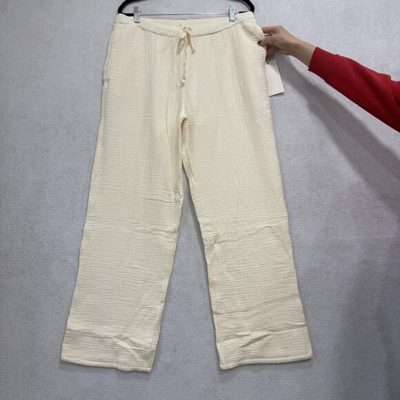 Dylan Pants Womens Medium Ivory Crinkle Gauze Drawstring Wide Leg Lounge Beach - Picture 2 of 10